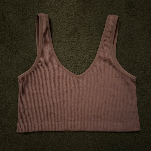 Forever 21 Ribbed V-Neck Crop Tank Top Mauve Gray Purple Beige - Small - Picture 1 of 3